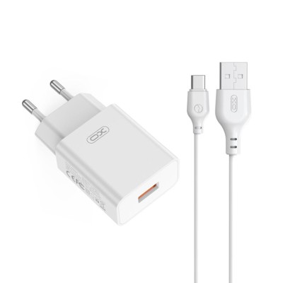 XO incarcator retea 18W USB-A + cablu USB-A la USB-C, alb (model L127) foto