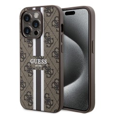 Husa originala Guess iPhone 15 Pro Max Hardcase 4G Printed Stripes MagSafe, maro, GUHMP15XP4RPSW foto