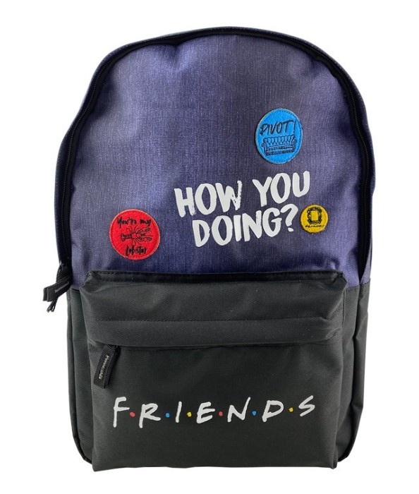 Ghiozdan Friends denim pentru gimnaziu, albastru si negru