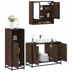 vidaXL Set mobilier de baie, 3 piese, stejar maro, lemn prelucrat 3300984