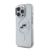 Husa iPhone 16 Pro Karl Lagerfeld IML MagSafe, Metal Karl&amp;Choupette Head, alb, KLHMP16LHLSKCH