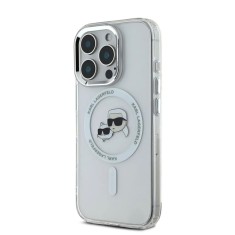 Husa iPhone 16 Pro Karl Lagerfeld IML MagSafe, Metal Karl&amp;amp;Choupette Head, alb, KLHMP16LHLSKCH foto