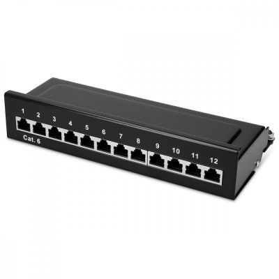 Patch Panel Cat6 cu 12 porturi RJ45 si montare pe perete, Kwmobile, Negru, Metal, 44493.02 foto