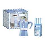 Set Espressor Bialetti Moka express 3 cesti albastru+ cafea Mandorla 250g
