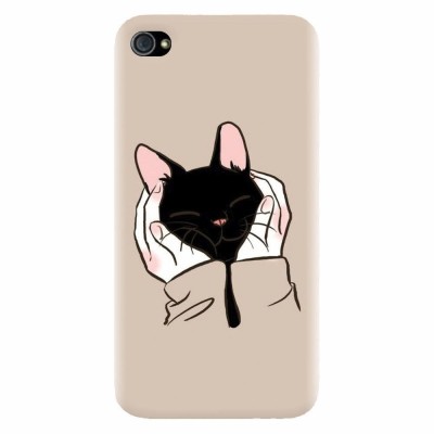 Husa silicon pentru Apple Iphone 4 / 4S, Th Black Cat In Hands foto