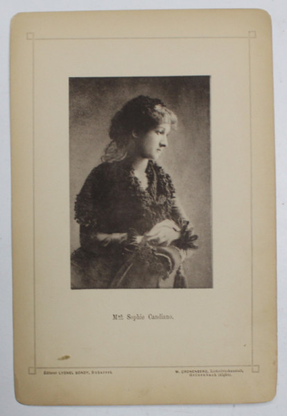 Mad. SOPHIE CANDIANO , FOTOGRAFIE DIN ALBUMUL NATIONAL , SERIE DE BUCAREST , EDITEUR LYONEL BONDY , FOTOGRAF W. CRONENBERG , CCA . 1900