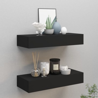 Gossi dulapuri de perete cu sertare 2 buc. negru 60x23,5x10 cm mdf foto
