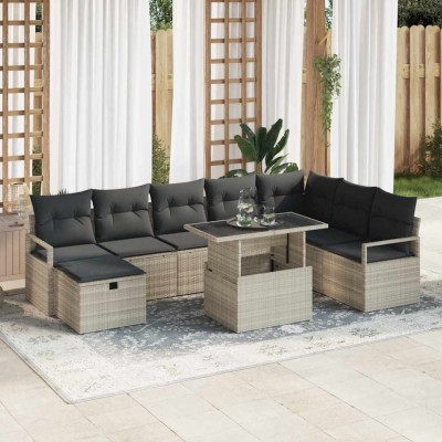 vidaXL Set de canapele pentru grădină 9 pcs Gri deschis Rattan poli foto