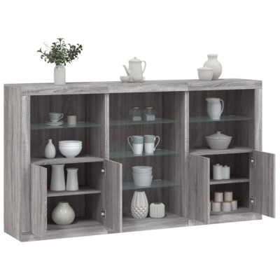 vidaXL Servantă cu lumini LED, gri sonoma, 181,5x37x100 cm 3209182 foto