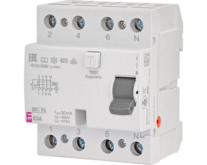 Diferential RCCB 63A 3P+N 30mA 10kA tip A Eti 002061513