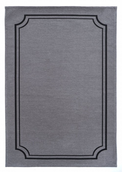 Covor Premium Model DYWAN MUSEO GRAY, Gri, Negru, Marime 160 x 230 cm, Tesatura Plata, Poliester, Bumbac, Antiderapant, Antialergic, Living, Dormitor,