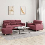 VidaXL Set canapea cu perne, 3 piese, roșu vin, material textil