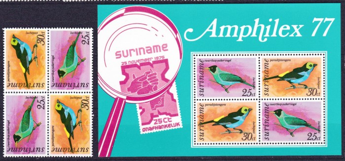 DB1 Fauna Surinam 1977 Pasari 4 v. + MS MNH