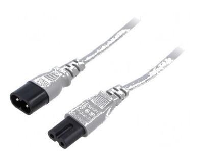 Cablu IEC C7 mamă - IEC C8 tată 1,8m gri 2,5A 2x0,75mm&amp;sup2; PVC foto