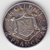Albania 2 Franga Ari 1935 Zog I, monedă argint .835, KM 17