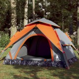 Cort camping cupola 4 persoane, gri/portocaliu, setare rapida GartenMobel Dekor, vidaXL