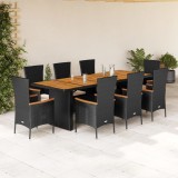 vidaXL Set mobilier de grădină cu perne, 9 piese, negru, poliratan 3277522