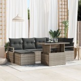 Set de sofa Gossi pentru gradina cu 7 piese si perne gri poliratan, sofa de gradina Gossi cu 2 locuri cu spatiu de stocare si perne gri poliratan