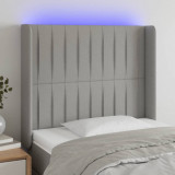 Tablie de pat cu LED, gri deschis, 93x16x118/128 cm, textil GartenMobel Dekor, vidaXL