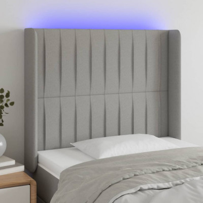 vidaXL Tăblie de pat cu LED, gri deschis, 103x16x118/128 cm, textil foto
