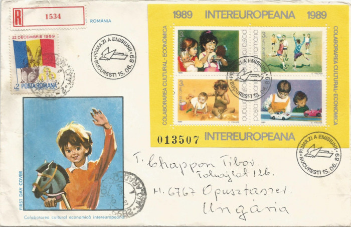 Romania, FDC circulat extern (12), Ungaria, 1990