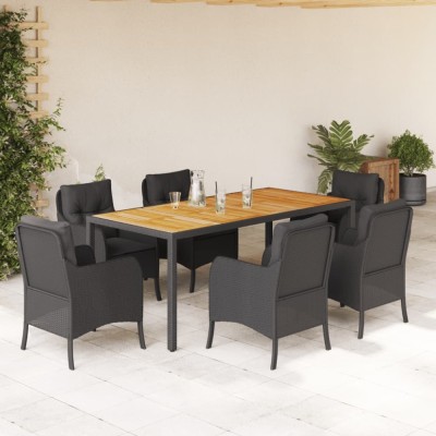 vidaXL Set mobilier de grădină cu perne, 7 piese, negru, poliratan 3211870 foto