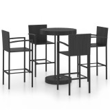 VidaXL Set mobilier bar de grădină, 5 piese, negru, poliratan