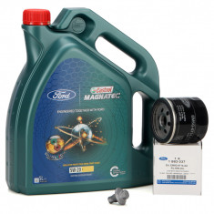 Pachet Revizie Ulei Motor Castrol Magnatec Ford 5W-20 E 5L 15D63F + Set Filtru Ulei + Surub Golire Baie Ulei Oe Ford Focus 3 2010→ 1883037 + 2261879