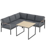 Outsunny Set Mobilier de Grădină Exterior 3 Piese 5 Persoane, 2 Canapele cu Perne Groase, 1 Masă de Cafea, 183x183x72cm, Gri &Icirc;nchis | Aosom Romania