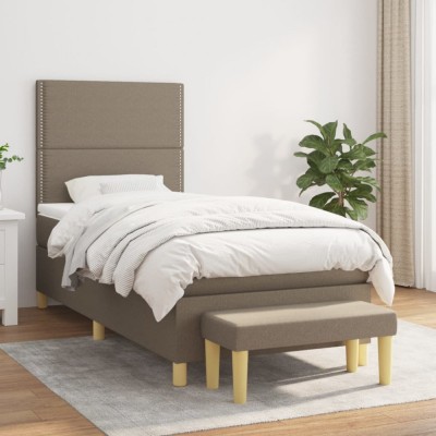 vidaXL Pat box spring cu saltea, gri taupe, 100x200 cm, textil 3137057 foto