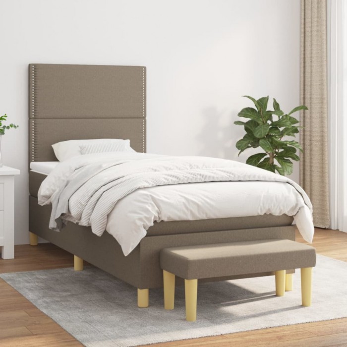 vidaXL Pat box spring cu saltea, gri taupe, 100x200 cm, textil 3137057