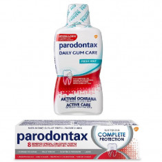 Pachet Pastă de dinți Complete Protection Whitening Parodontax, 75 ml + Apa de gura fara alcool Daily Gum Care Fresh Mint Parodontax, 500 ml, Gsk