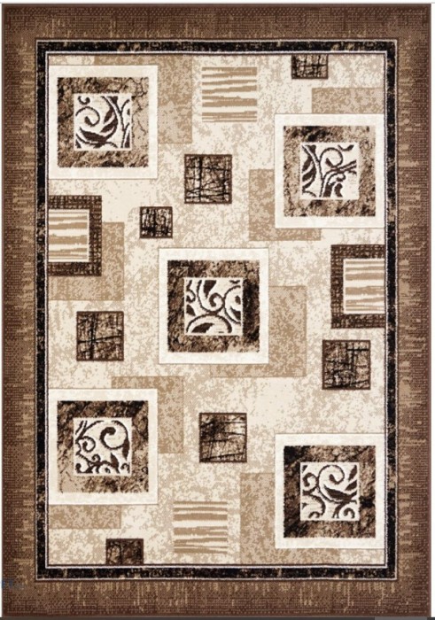 Covor Model Luna 1835-12, Marime 60 x 110 cm, Crem, Maro, Inaltime Fir 6 mm, Antialergic, Polipropilena, Living, Dormitor, Sufragerie, Birou
