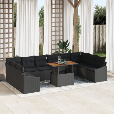 Gossi set de dining pentru gradina 11 piese cu perne rattan polistiren acacia negru foto
