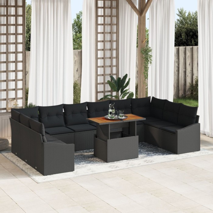 Gossi set de dining pentru gradina 11 piese cu perne rattan polistiren acacia negru