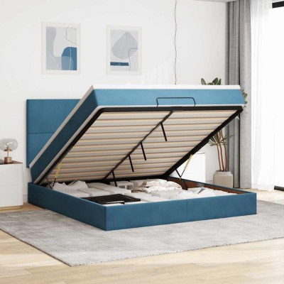 vidaXL Cadru pat otoman cu saltele Albastru &amp;icirc;nchis 180x200cm catifea 3313419 foto