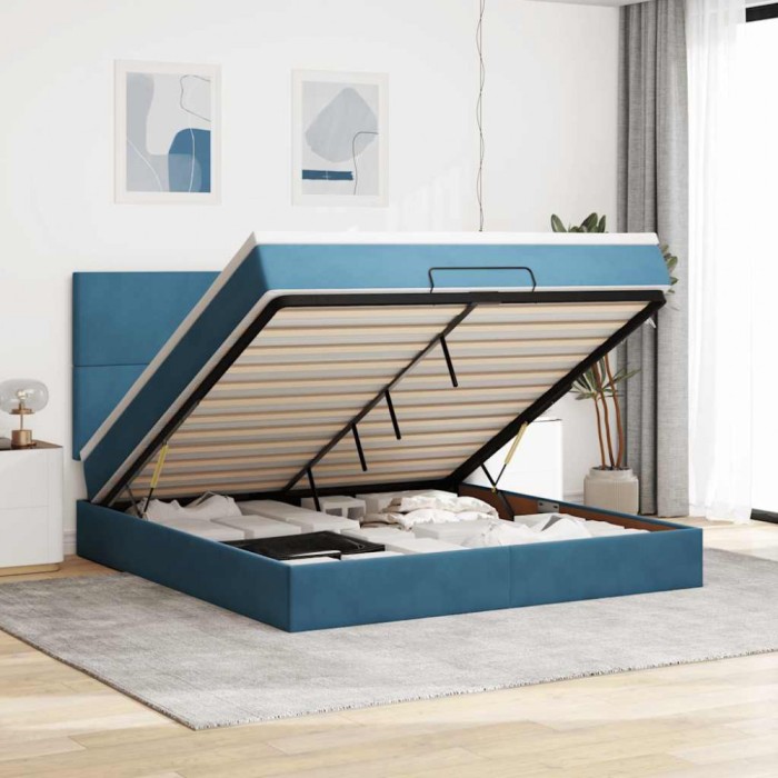 vidaXL Cadru pat otoman cu saltele Albastru &icirc;nchis 180x200cm catifea 3313419