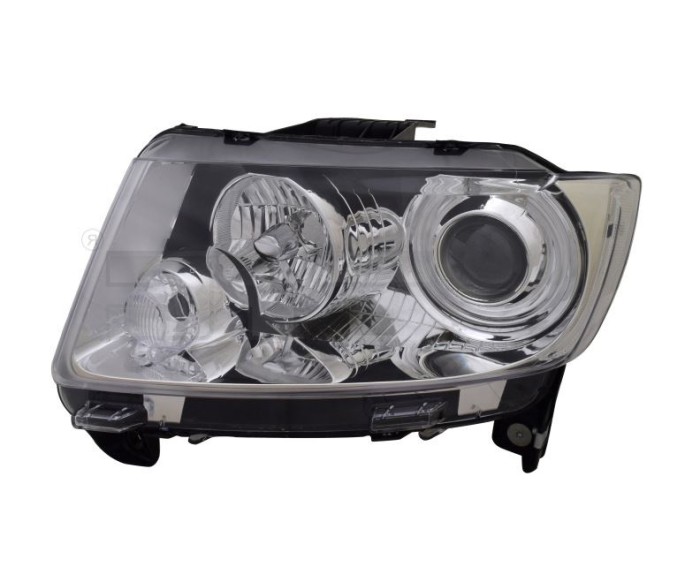 Far Jeep Compass PK, 03.2011-08.2014; Grand Cherokee WK2, 07.2010-07.2013, TYC, fata, partea stanga, tip bec H9+P27/7W; electric; argintiu; cu motor;