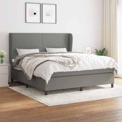 vidaXL Pat box spring cu saltea, gri &amp;icirc;nchis, 180x200 cm, textil 3127822 foto