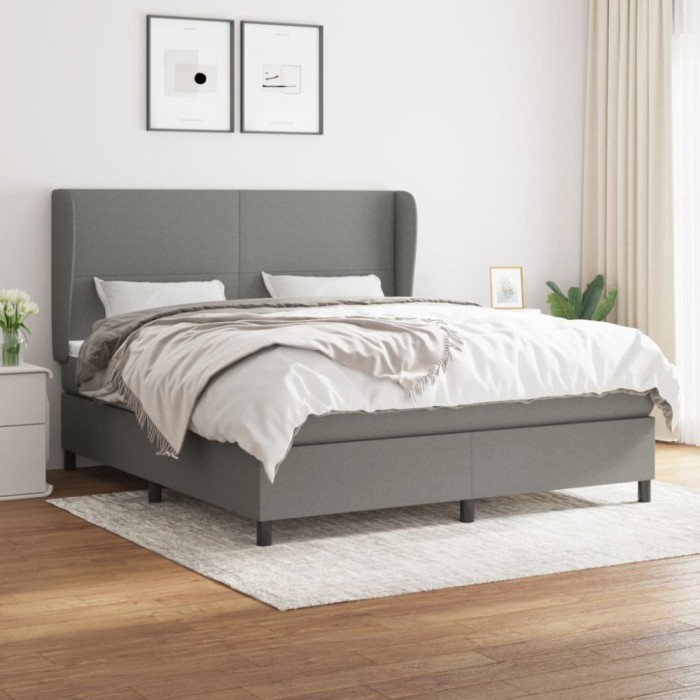 vidaXL Pat box spring cu saltea, gri &icirc;nchis, 180x200 cm, textil 3127822