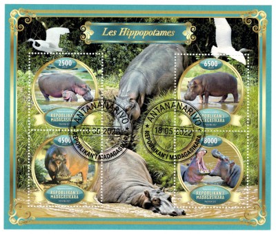 MADAGASCAR 2022 - Fauna, Hipopotami/ set complet colita + bloc foto