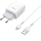 Cumpara ieftin Set Incarcator Retea Hoco C73A 2xUSB + Cablu Date tip Lightning, 1m, Alb