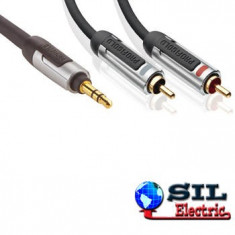 Cablu audio 3.5mm - 2x RCA tata 1.0 metru negru, Profigold foto