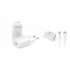 Incarcator retea Super Fast Charging cu cablu USB-C la USB-C pentru Samsung A54/A52/A52S/A53/A23/A33/A70/A80/S20/S20 FE/Note 20, USB C, 25W, Alb, Blis