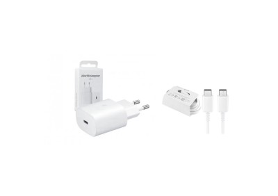 Incarcator retea Super Fast Charging cu cablu USB-C la USB-C pentru Samsung A54/A52/A52S/A53/A23/A33/A70/A80/S20/S20 FE/Note 20, USB C, 25W, Alb, Blis foto