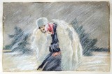 Ignat Bednarik - Prin Viscol, Pastel pe Carton, 46.5x31cm, Album de Arta cu Certificat Autenticitate