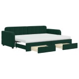 Cumpara ieftin Pat de zi cu extensie si sertare verde inchis 80x200 cm catifea