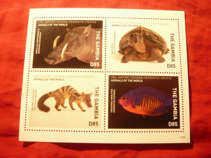 Bloc Gambia 2017 - Fauna - cu 4 valori