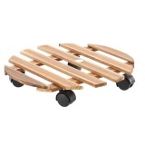 Suport rotund pentru ghiveci din lemn cu roti, 30 cm, maro natural Household NewTrend