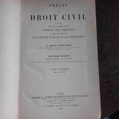 PRECIS DE DROIT CIVIL VOL.I - G. BAUDRY LACANTINERIE (CARTE IN LIMBA FRANCEZA)